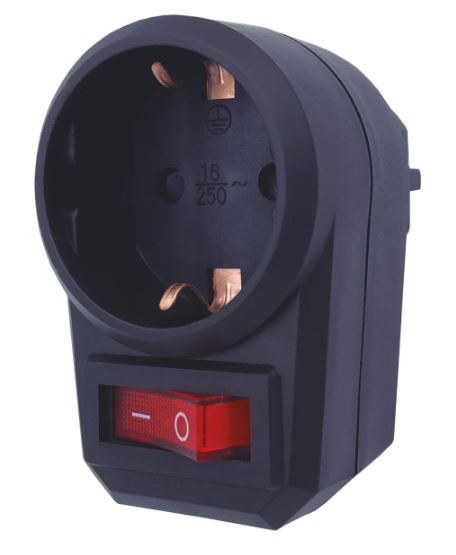 Adaptador bipolar simple con interruptor negro. Mod. 103000026