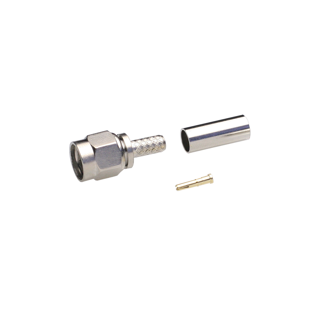 Conector SMA macho inverso Crimp RG-174. Aislante Teflón. Mod. 1602/174