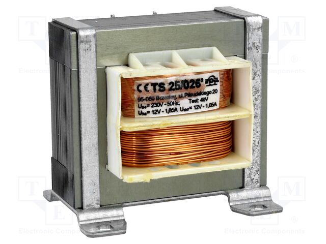 [TS25026] Transformador 230V salida simétrica 2X12V 2X1.05A. Mod. TS25/026
