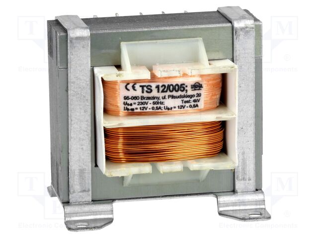 [TS12005] Transformador 230VAC salida simétrica 2x12V 0.5A. Mod. TS12/005