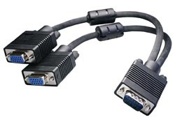 Duplicador VGA con conductores coaxiales (RGB), doble apantallamiento y con ferritas. HDB15M- doble HDB15H 0.3 m 0502. Mod. WIR943