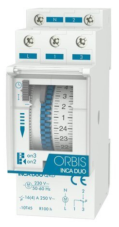 Interruptor horario diario con reserva 12VDC Orbis. Mod. INCA DUO QRD