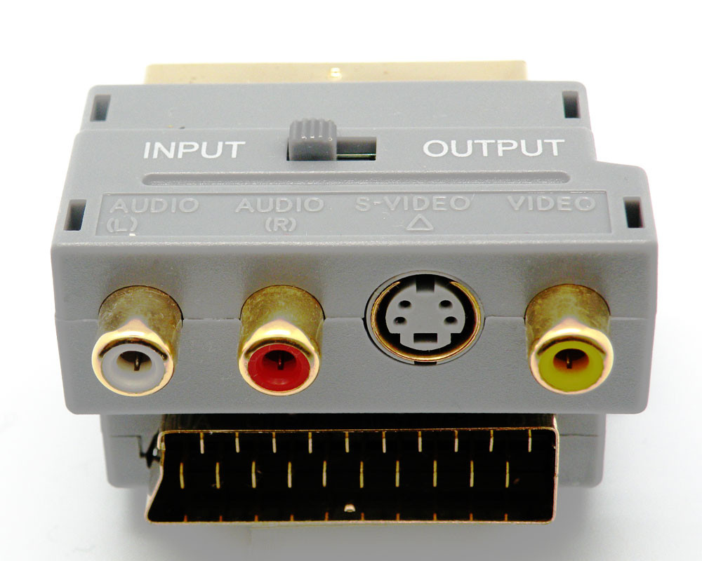 Adaptador euroconector macho a 3 RCA + S-VHS. Mod. 2119E