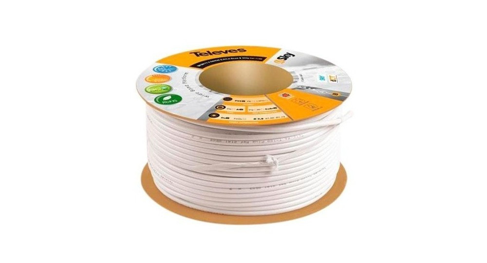 Cable Coaxial altisima calidad T-100 Plus PVC blanco 100 metros malla cobre vivo cobre Televes 2141