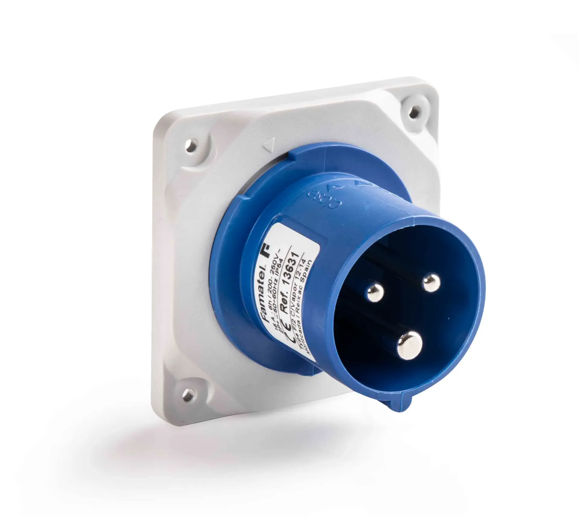 Clavija industrial macho tras cuadro 2p+TT 16A 230V IP44. Mod. 13631