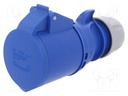 Base industrial hembra 2P+TT 32A azul IP44. Mod. 223-6