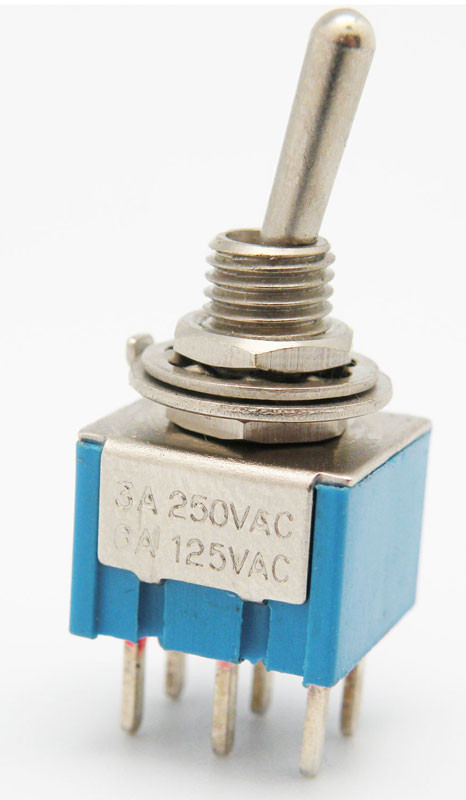 [2552EELG] Interruptor palanca mini 6P.(DPDT) ON-ON 120V. 5A (250V. 2A). Mod. 2552E