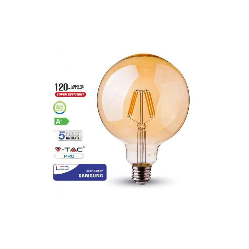 Bombilla LED E27 Samsung Filament Globo Amber Cover G125 2200K 6W. Mod. 291
