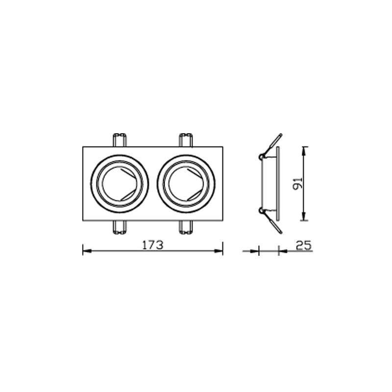 Aro empotrar doble aluminio rayado basculante. Mod. 3608