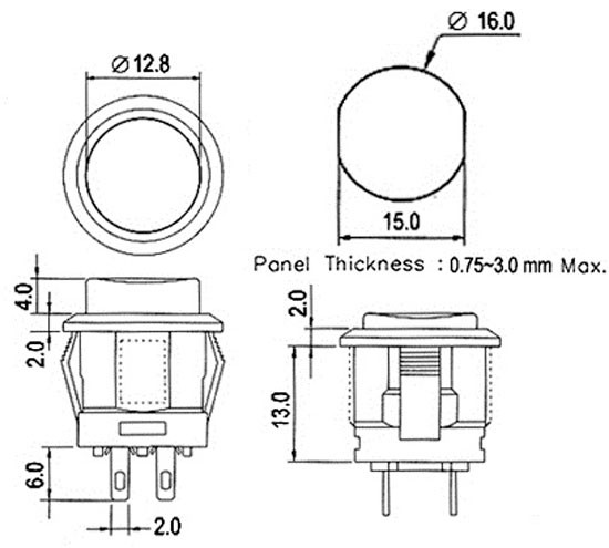 PULSADOR LUMINOSO INTERRUPTOR ON-OFF, 4P. 12V, Ø 15mm COLOR VERDE. MOD. 3617V