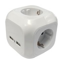 Base múltiple tipo cubo 4 tomas + 2 USB 2.4A 1.4 metros.  Mod. MEL220