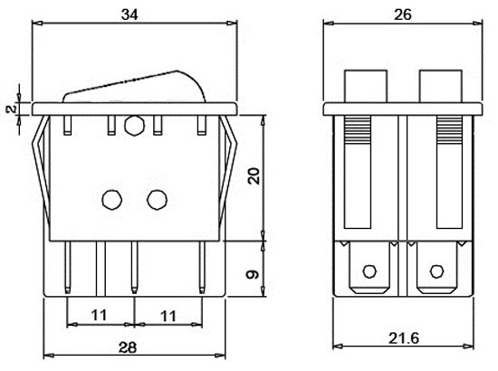 INTERRUPTOR LUMINOSO 6P. (DPDT) ON- ON, 250V. 10A, COLOR ROJO. Mod. 3819R