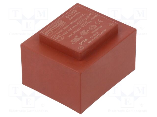 Transformador encapsulado 2x9V 2x889mA 16VA MYRRA. Mod. 44308