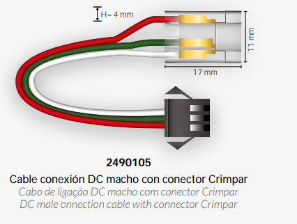 Cable conexión DC 3 pin Cob macho conector tira 10mm. Mod. 2490105