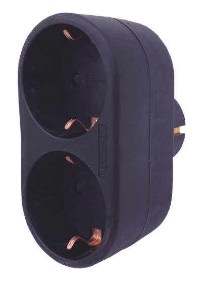 Adaptador bipolar Ladrón doble salida Negro. Mod. 103000024