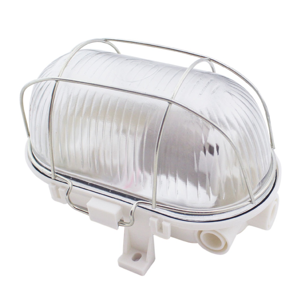 [000700643GSC] Aplique oval plástico blanco rejilla metálica E27. Mod. 000700643