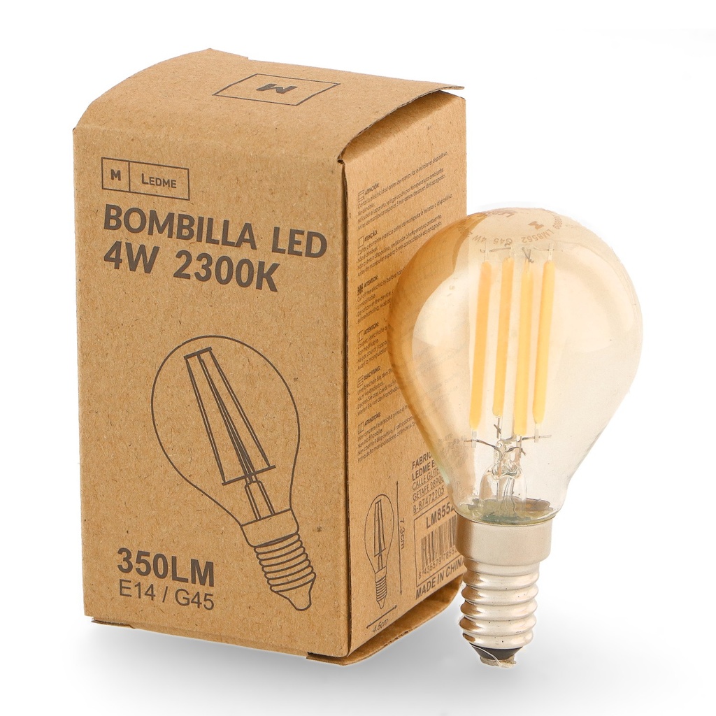Bombilla Led Filamento E14 G45 4W ámbar. Mod. LM8552