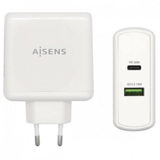 Cargador PD3.0 48W 1xUSB-C 1xUSB 2.0 Aisens. Mod. ASCH-2PD30QC-W