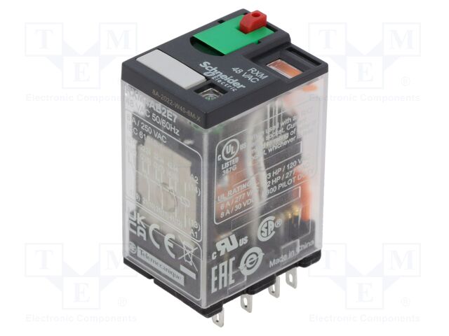 Relé electromagnético 48VAC 4PDT 6A Schneider. Mod. RXM4AB2E7