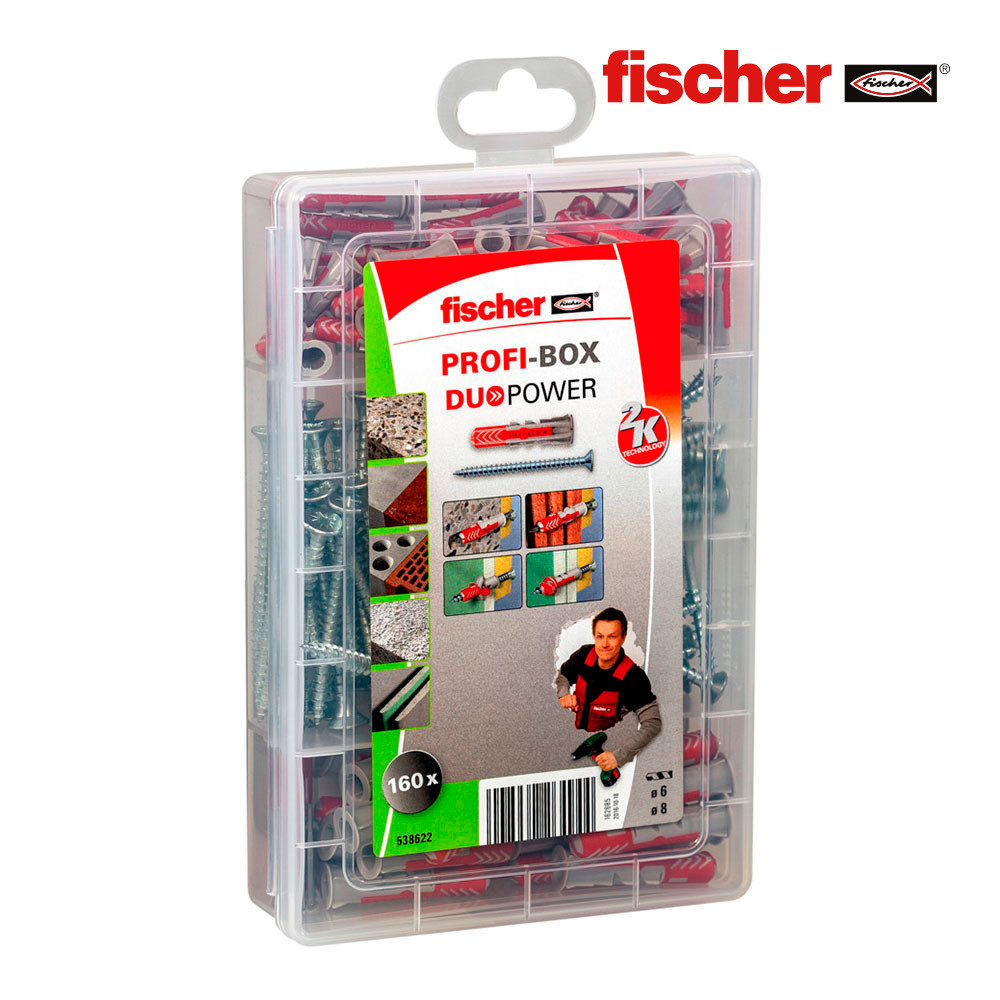 [96331ELK] Caja maletín 160 unidades taco Uni duopower 6/8 + tornillos 538622 Fischer. Mod. 96331
