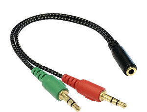 Cable Adaptador Jack hembra 3.5 mm a 2 x macho 3.5 mm audio/micrófono. Mod. 13298