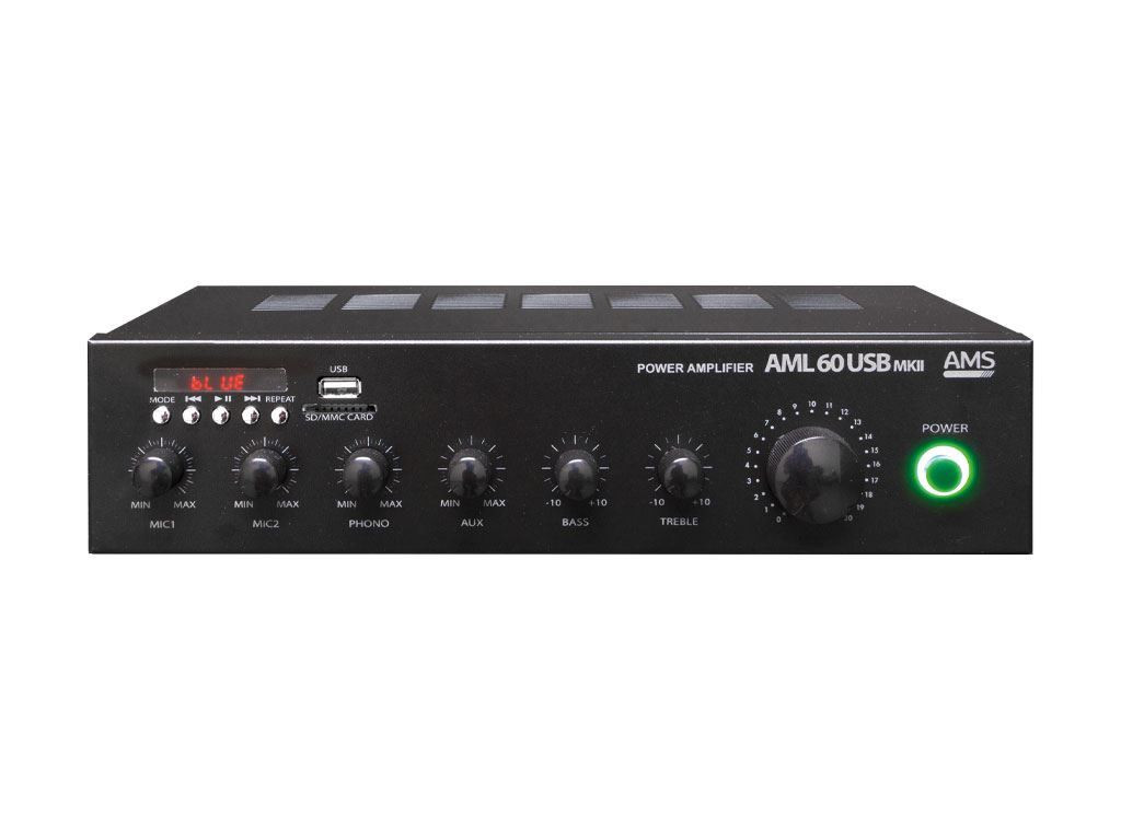 [AML60USBMKIIAMS] Amplificador 8 Oh y L100V 60W USB FM Bluetooth AMS. Mod. AML 60 USB MKII