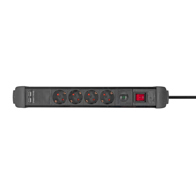 [ASEPIUOF1,5] Base múltiple 4 tomas + 2 USB cable 1.5m negra. Mod. ASEPIUOF1,5