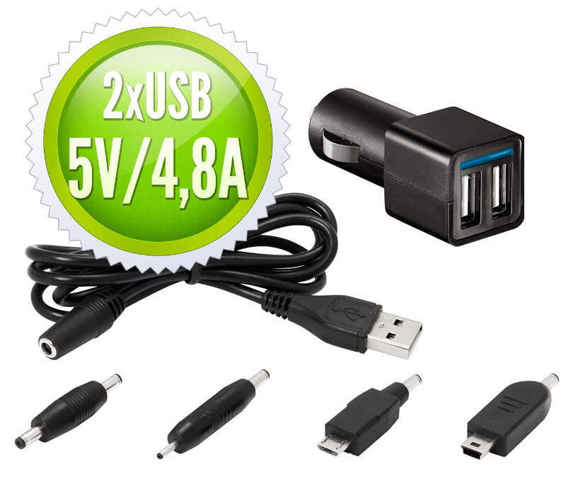 Cargador de coche para tablets y móviles 12V / 2USB x 2,4A. Mod. CAR227