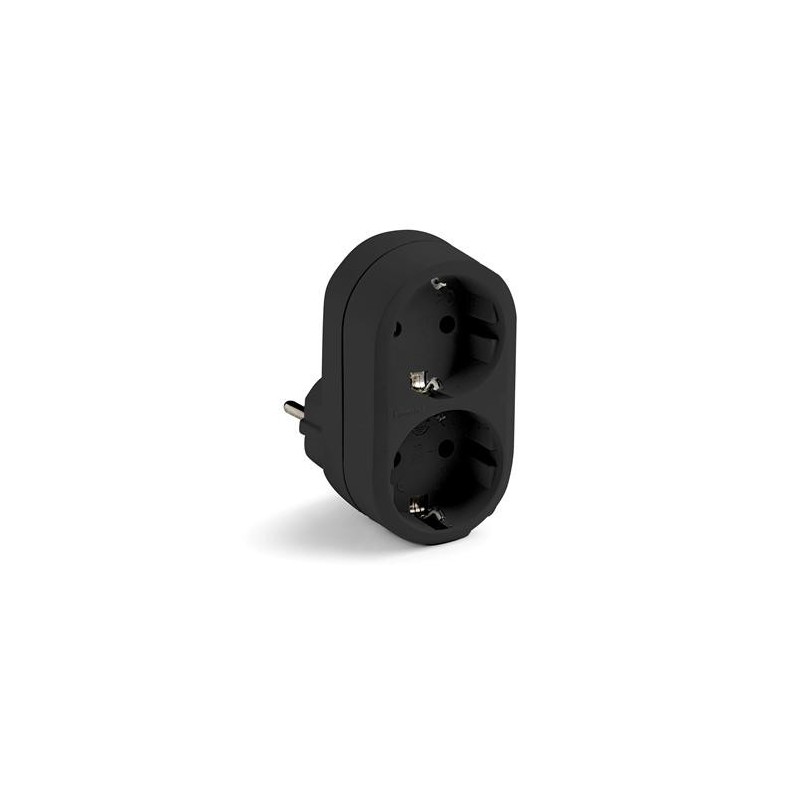 Adaptador enchufe doble 3x2P+T de entrada frontal negro Famatel. Mod. 1332-N
