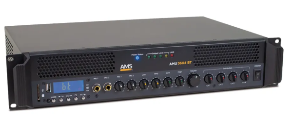 Amplificador mezclador 8/16 Ohm 360W @ L70/100V MP3. USB/Bluetooth/FM/SD AMS. Mod. AMU 3604 BT