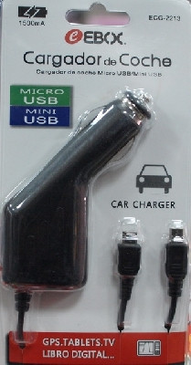 [ECG2313] CARGADOR EBOX COCHE PARA GPS, MICRO USB, MINI USB. MOD. ECG-2213