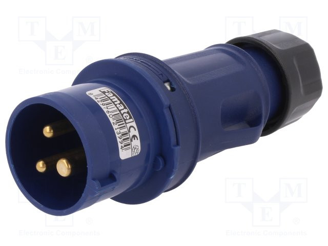 Conector de alimentación AC monofásico 2P+TT 16A enchufe IP44. Mod. WE8000
