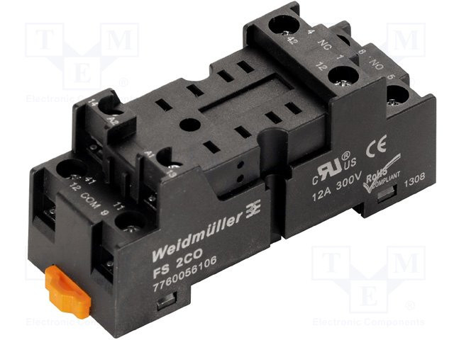 [FS2CO] Soporte rele 8PIN 12A 300VCA H:30mm W:25mm Montaje: DIN. Mod. FS2CO