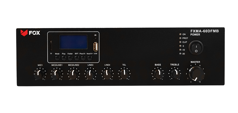 Amplificador megafonía Bluetooth USB FM 60W Fox. Mod. FXMA-60DFMB