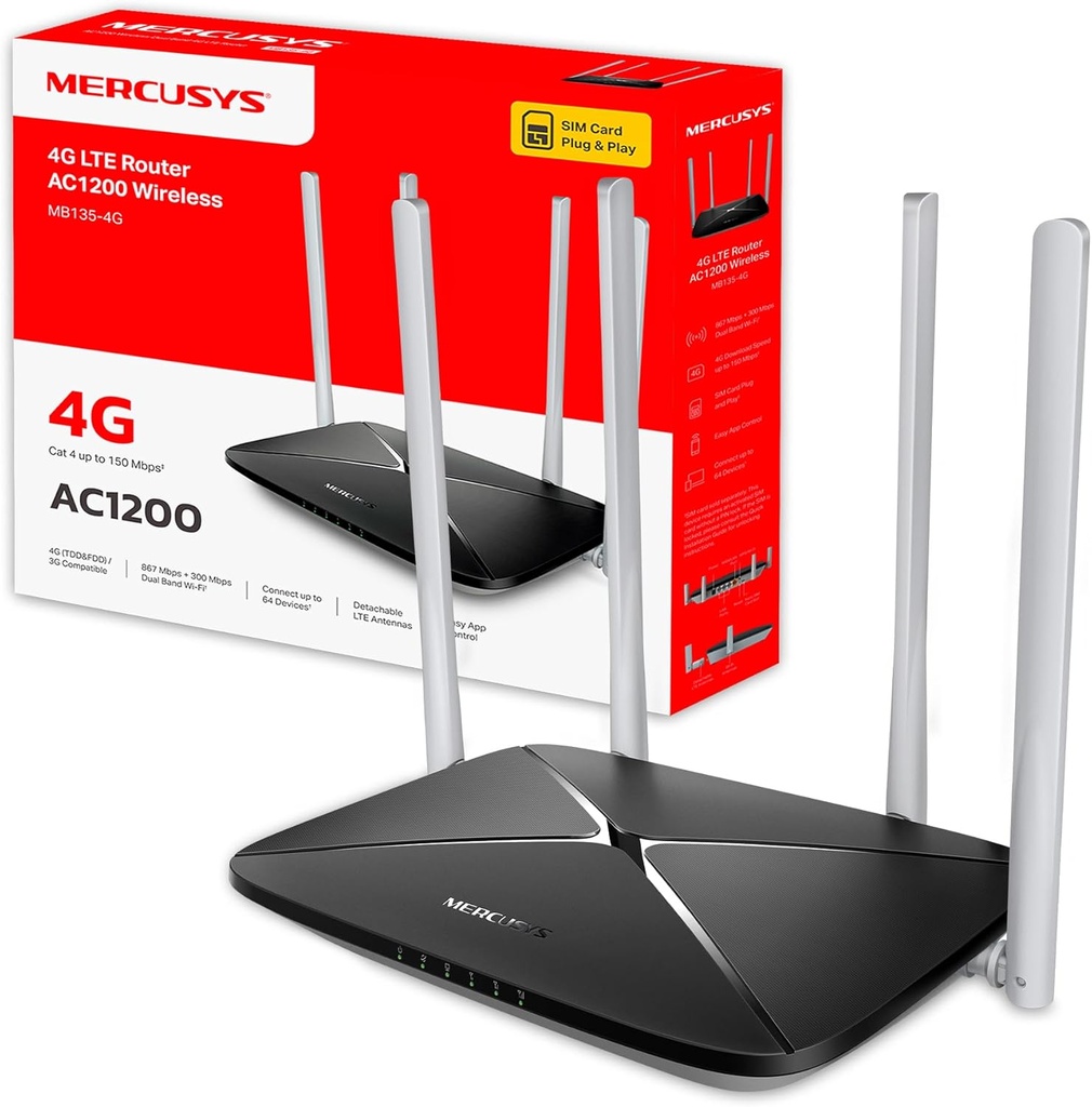 [MB1354G] Router 4G Wifi SIM CAT4 AC1200 Mercusys. Mod. MB135-4G
