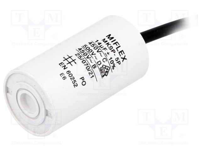 Condensador para motores de trabajo 14uF 450V Ø35x65mm. Mod. I150V614K-C1