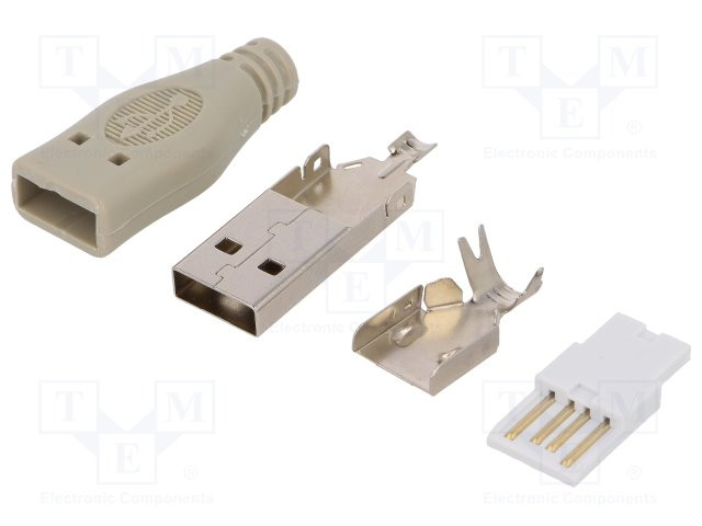 Conector USB A macho para soldar recto. Mod. USBAPLUGIDC