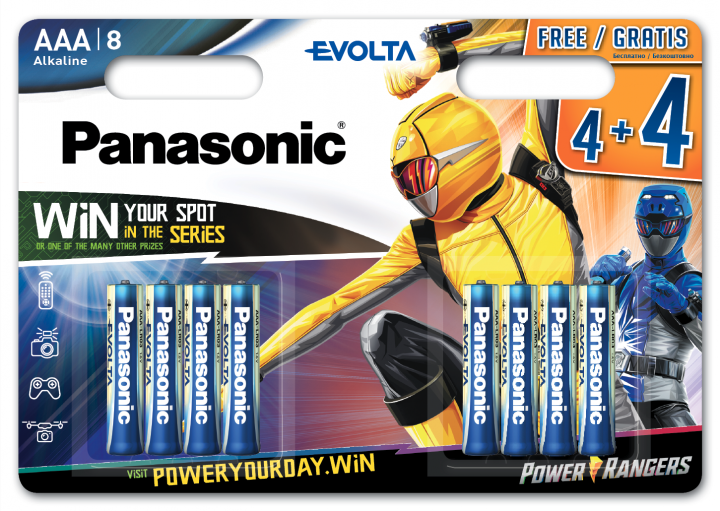 [LR03EGE8BWTEM] Pack pila LR03 4+4 alcalina Evolta Power Ranger 1.5V Panasonic. Mod. LR03EGE/8BW