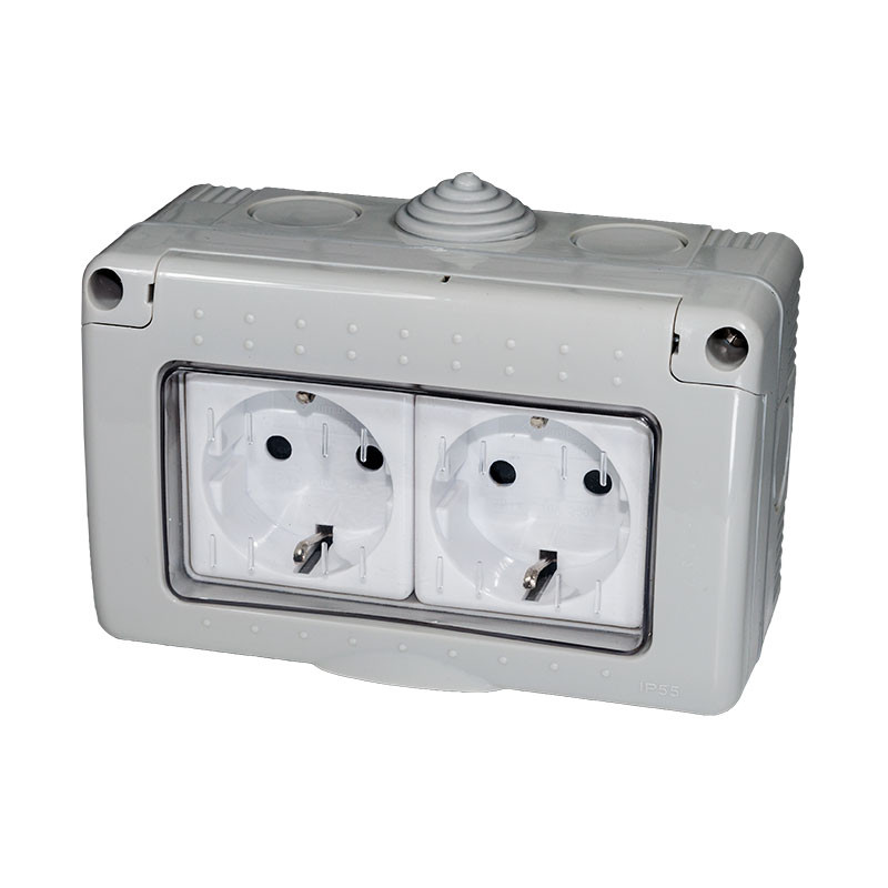 Doble base schuko estanca IP55 2p+TT 16A. Mod. 19071