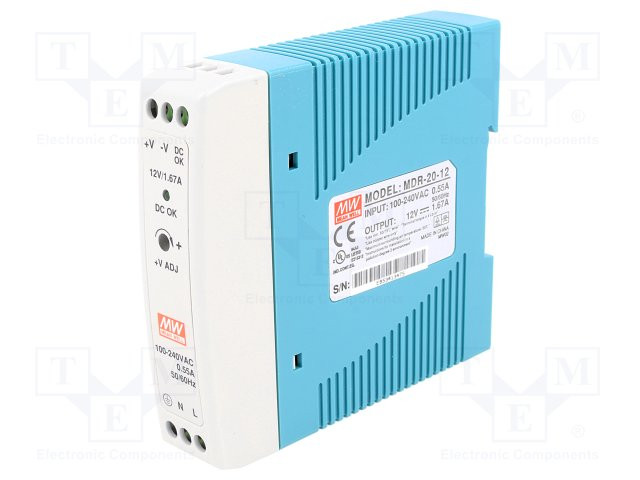 Alimentador por impulso 20W 12VCC 1,67A 85÷264VCA 120÷370VCC. Mod. MDR-20-12