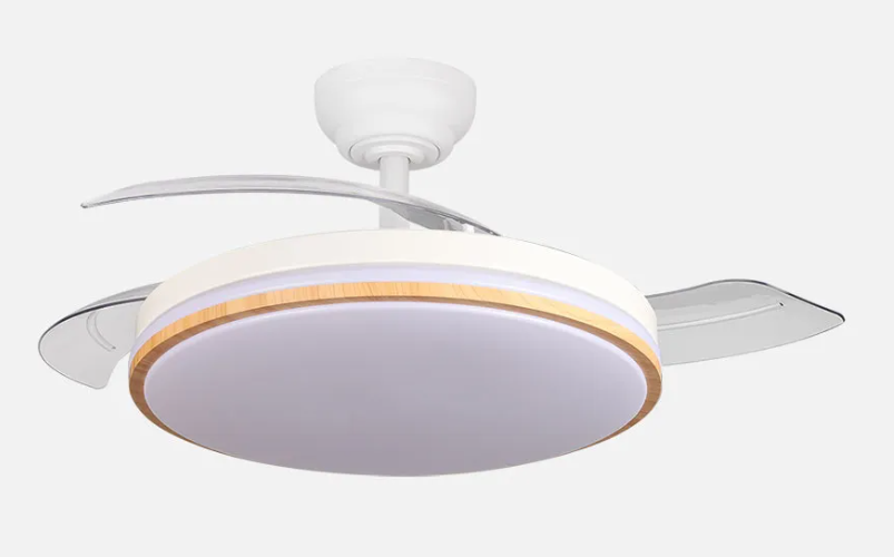 Ventilador techo aspas retráctiles 60W blanco/haya. Mod. RELAMPAGO