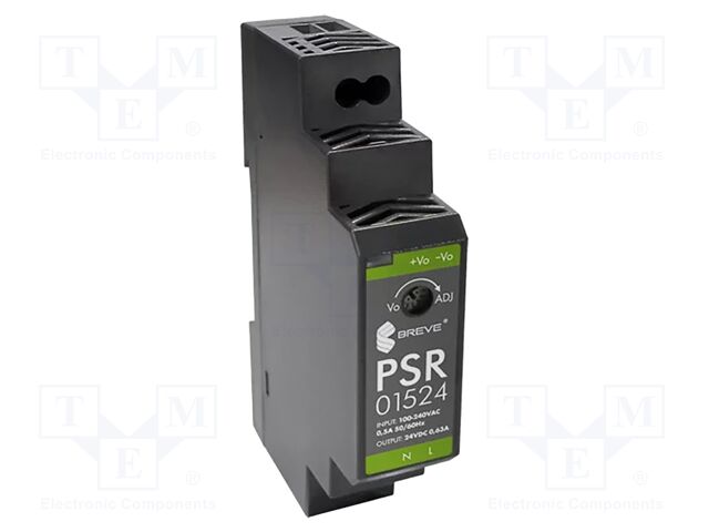 Fuente de alimentación carril din 24V 15.2W IP20. Mod. PSR-01524