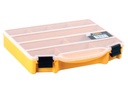 Caja de almacenamiento, 10 compartimentos fijos, transparente, cubierta apilable, 251 x 200 x 44 mm, amarillo/negro. Mod. OMR10