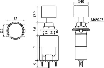 Interruptor de presión 2 Pos 3A/250VCA rojo Ø6,2mm. Mod. PSM102A1