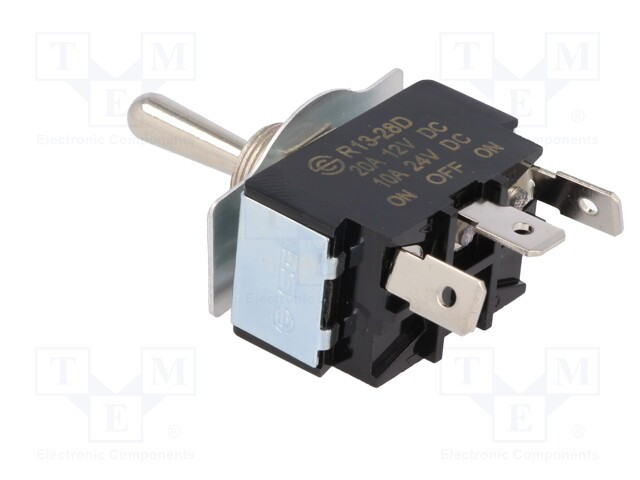Interruptor palanca 3 posiciones ON-OFF-ON 20A 12VDC. Mod. R13-28D-01