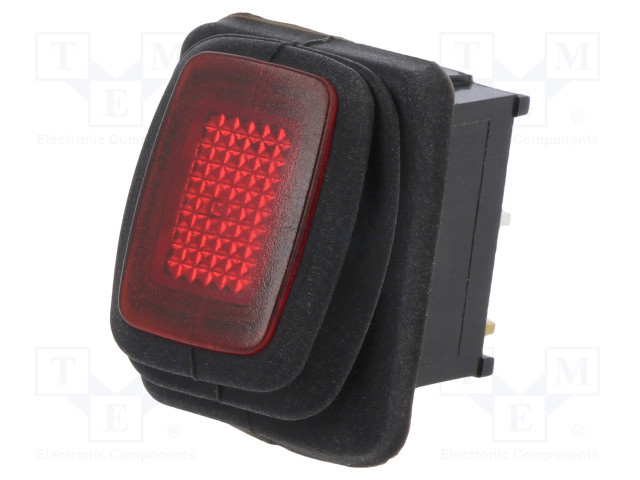 Interruptor rocker 2 Posiciones OFF-ON 16A/12VDC ROJO IP65 LED 12VDC. Mod. R13-66B8-02-BBR