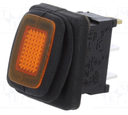 Interruptor rocker 2 Posiciones OFF-ON 16A/12VDC naranja IP65 LED 12VDC. Mod. R13-66B8-02-BBY