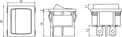 [RS1333DBB7] Interruptor ROCKER DP3T 3 Posiciones ON-OFF-ON 6A/250VAC negro. Mod. RS1333DBB7