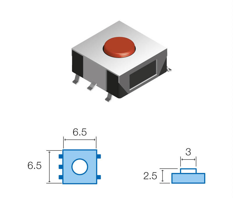 [SW030ELM] Pulsador de tacto 6.5x6.5x3.0 mm SMD. Mod. SW030