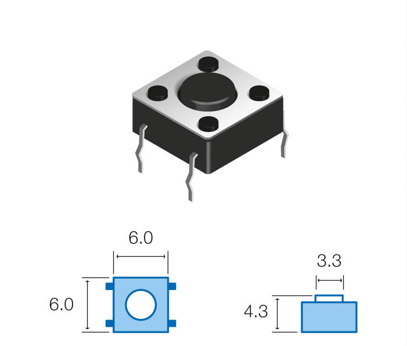 Pulsador de tacto vertical 6x6x4.3mm. Mod. SW061